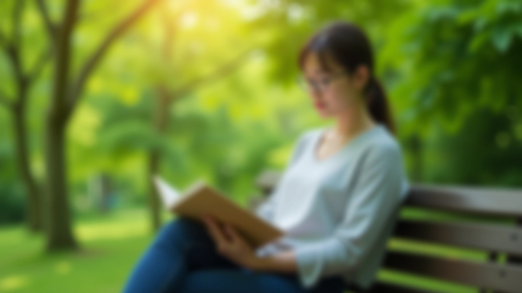 Adult relaxing outdoors in park with calm peaceful expression