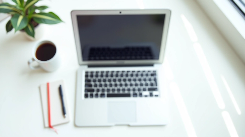 Clean organized desk workspace with laptop, notebook, and minimal distractions